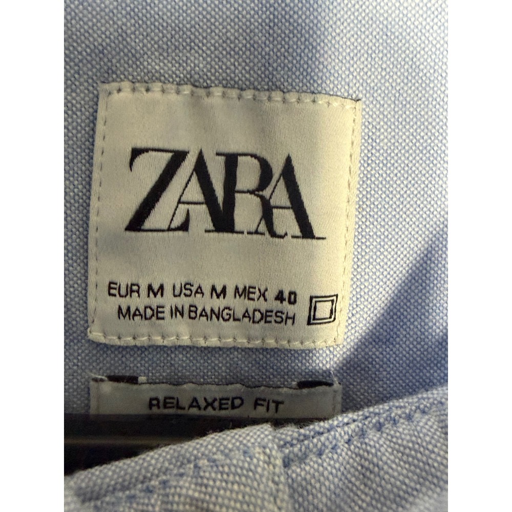 Zara Womens‎ Blue Band Collar Oxford Shirt Relaxed Fit Long Sleeve Size M - Picture 3 of 4